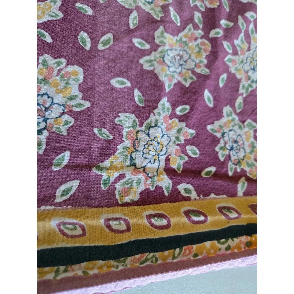 Pomegranate 55x55 Cotton Floral Tablecloth Block Print Plum Mauve French Country